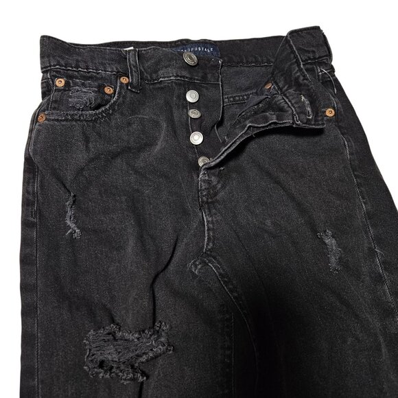 Aeropostale 90s Baggy Jeans Womens Size 0 Button Fly Mid Rise Black Ripped Denim - Picture 4 of 7